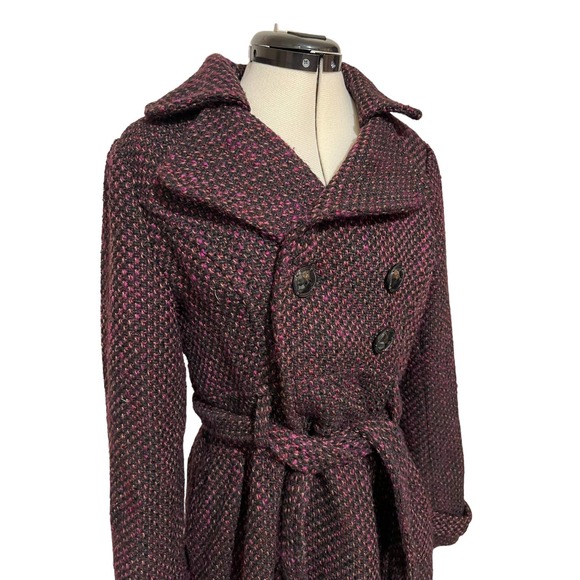 BKE Wool Blend Purple Black Tan Knit Heavy Coat Large - Picture 2 of 4